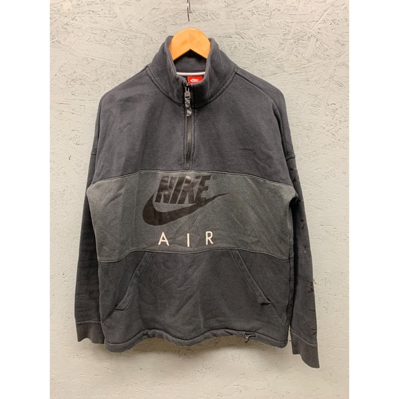 Nike Air Black Half-Zip Sweatshirt Men's Large Logo Mock Neck‎ Pockets - Picture 1 of 10